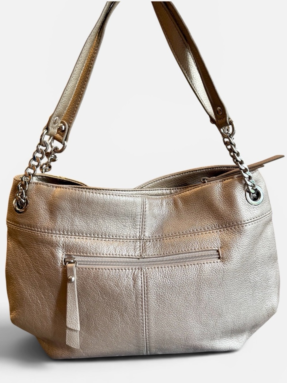 Tignanello Metallic Gold Shoulder Bag with Chain-Strap Accents